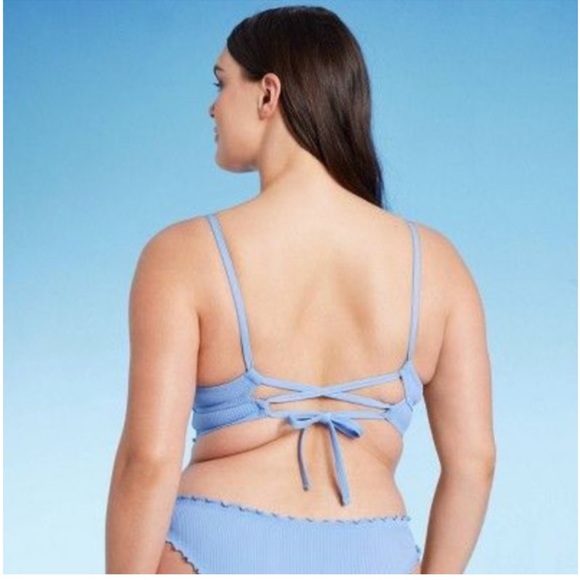 Shade & Shore Women's Lightly Lined Longline Ribbed Bikini Top - Picture 2 of 3